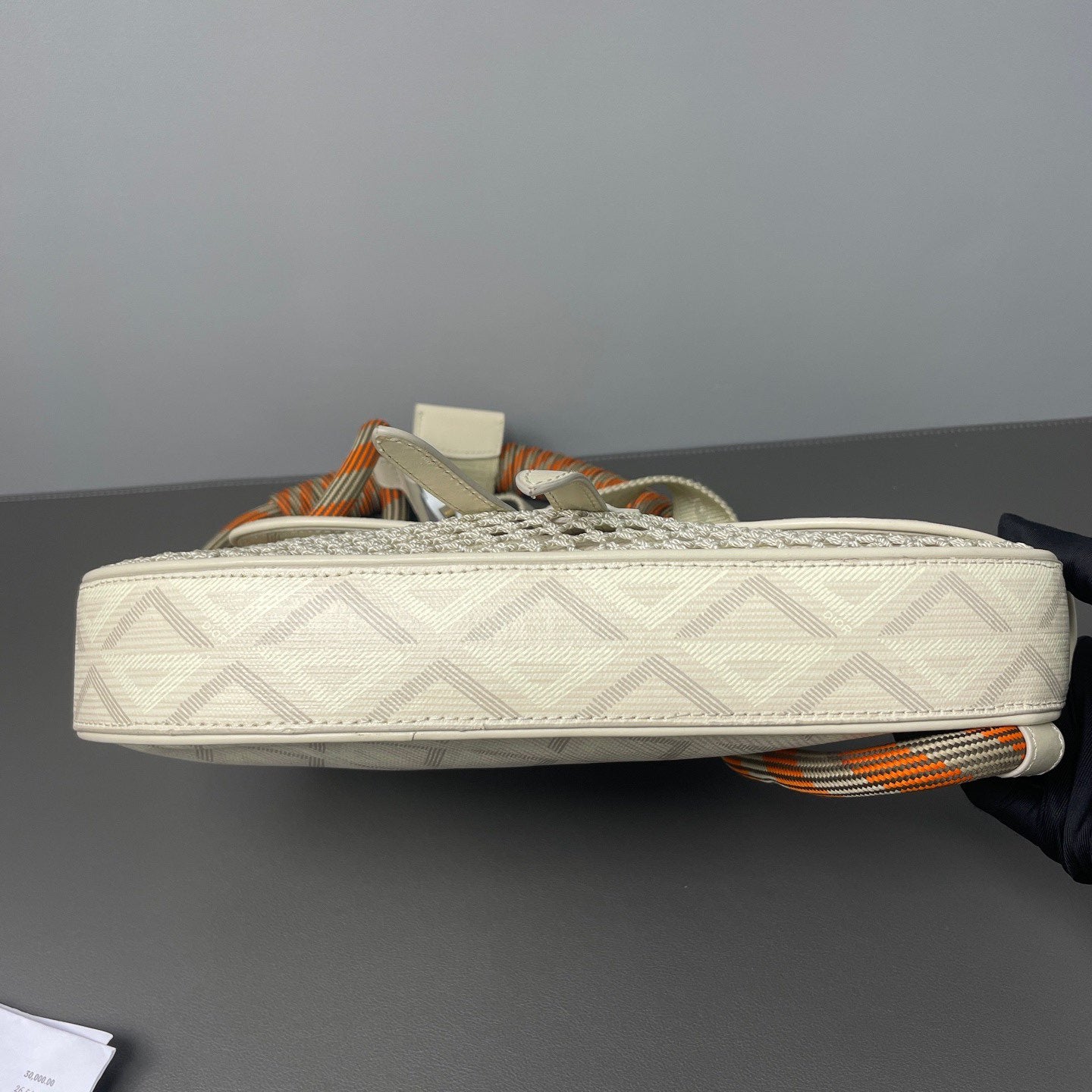 Dior - CD Diamond Nautic Saddle Bag - CD Diamond canvas with leather trim and braided rope strap - Beige with Orange accents - (small)