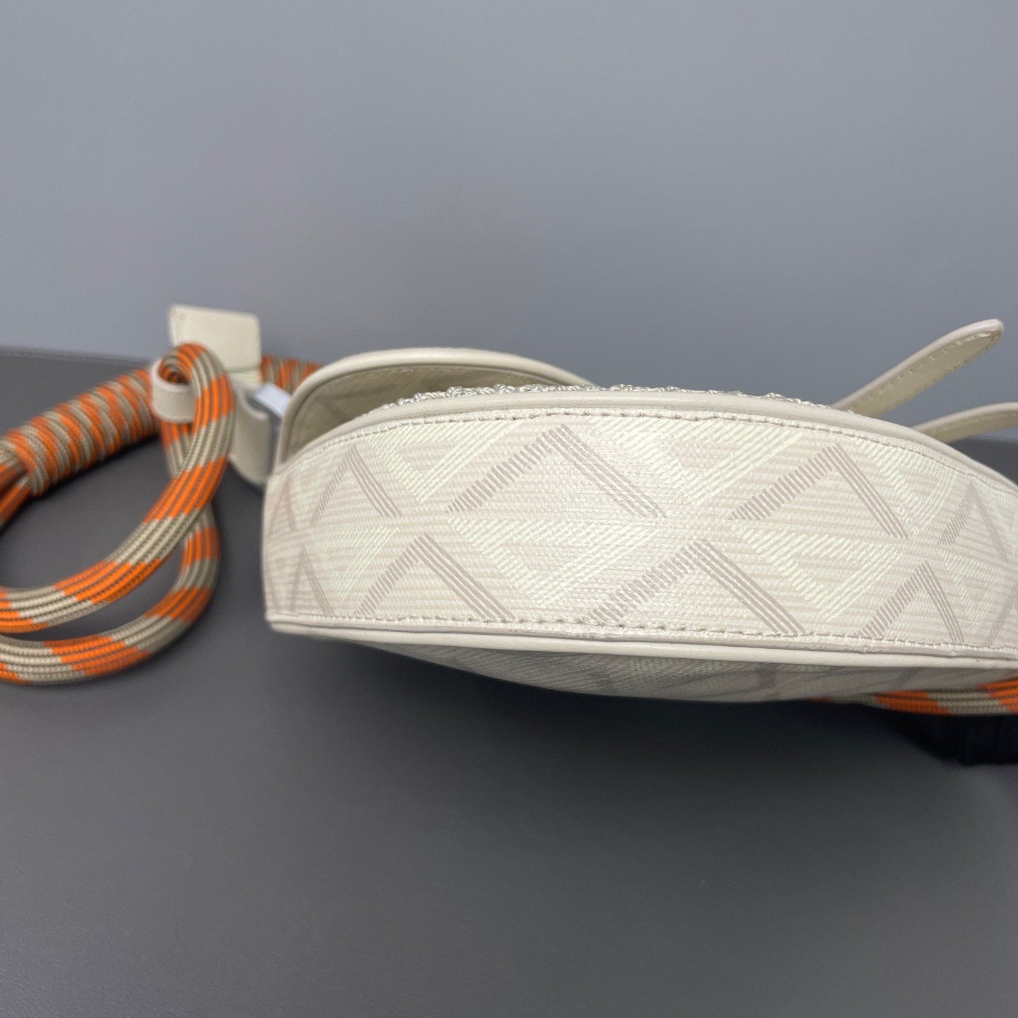 Dior - CD Diamond Nautic Saddle Bag - CD Diamond canvas with leather trim and braided rope strap - Beige with Orange accents - (small)