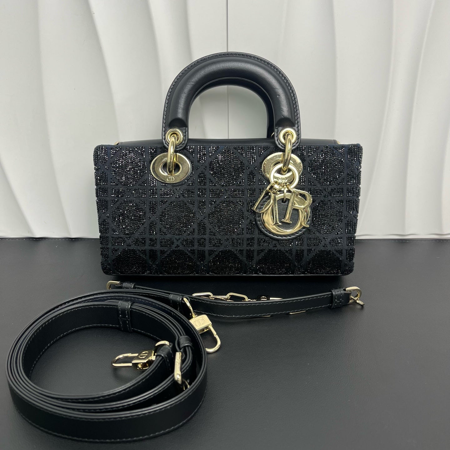 Dior - D-Joy - Beaded fabric with leather trim - Black - (mini)