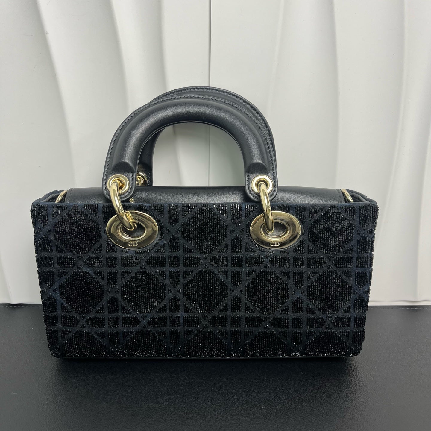 Dior - D-Joy - Beaded fabric with leather trim - Black - (mini)