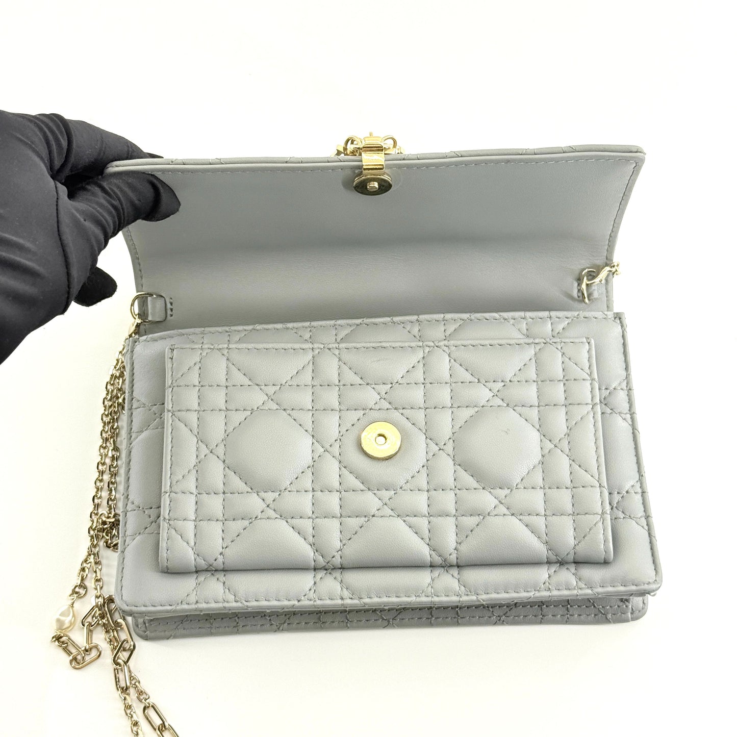 Dior - Daily Cannage Chain Shoulder Bag - Lambskin leather - Cloud Mist Blue - (mini)
