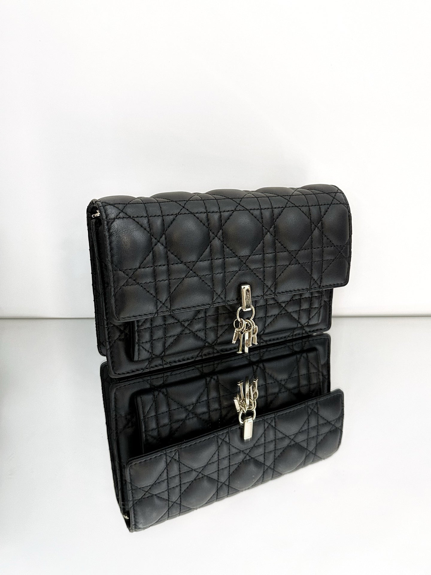 Dior - Dior Cannage Chain Pouch - Lambskin leather - Black - (mini)