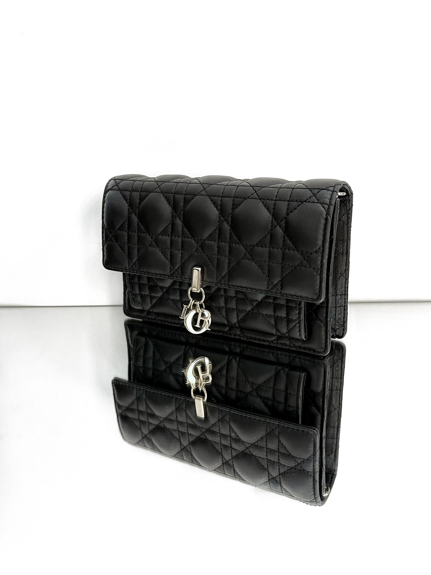 Dior - Dior Cannage Chain Pouch - Lambskin leather - Black - (mini)
