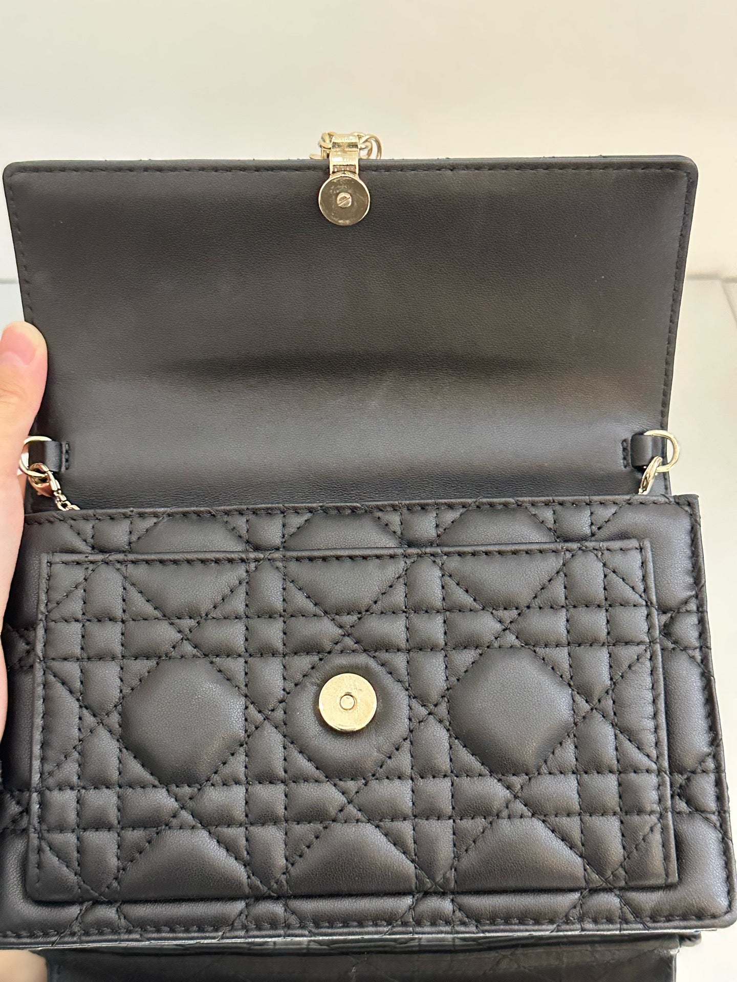 Dior - Dior Cannage Chain Pouch - Lambskin leather - Black - (mini)