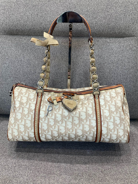 Dior - Dior Oblique Boston Bag with Heart Lock - Canvas with natural leather trim - Beige - (medium)