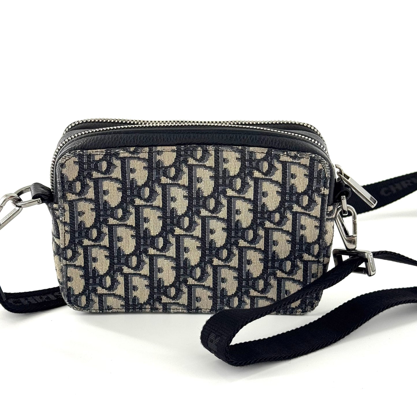 Dior - Dior Oblique Double Zip Box Bag - Embroidered canvas with leather trim - Multicolour (Beige and Navy) with Black - (mini)