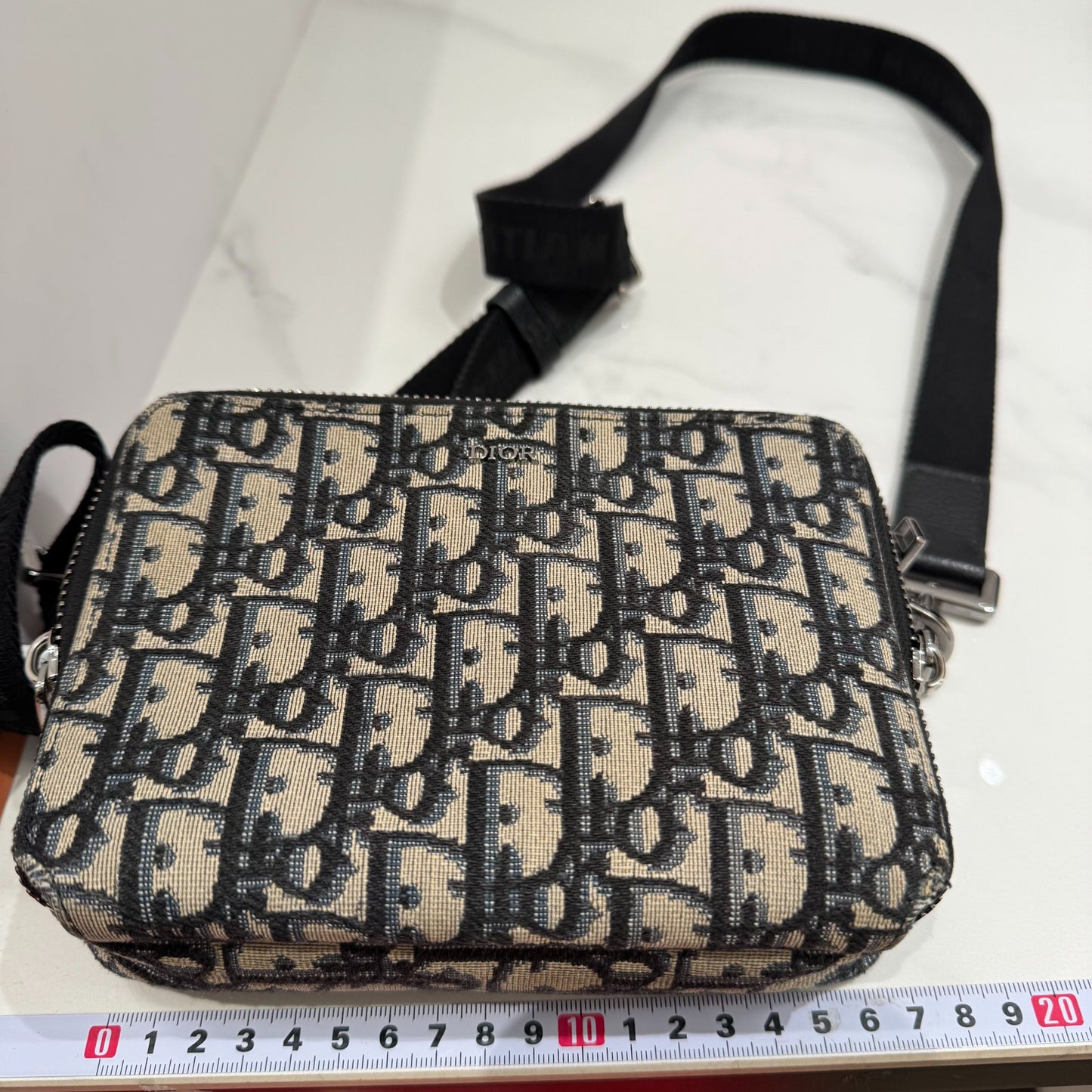 Dior - Dior Oblique Double Zip Box Bag - Embroidered canvas with leather trim - Multicolour (Beige and Navy) with Black - (mini)