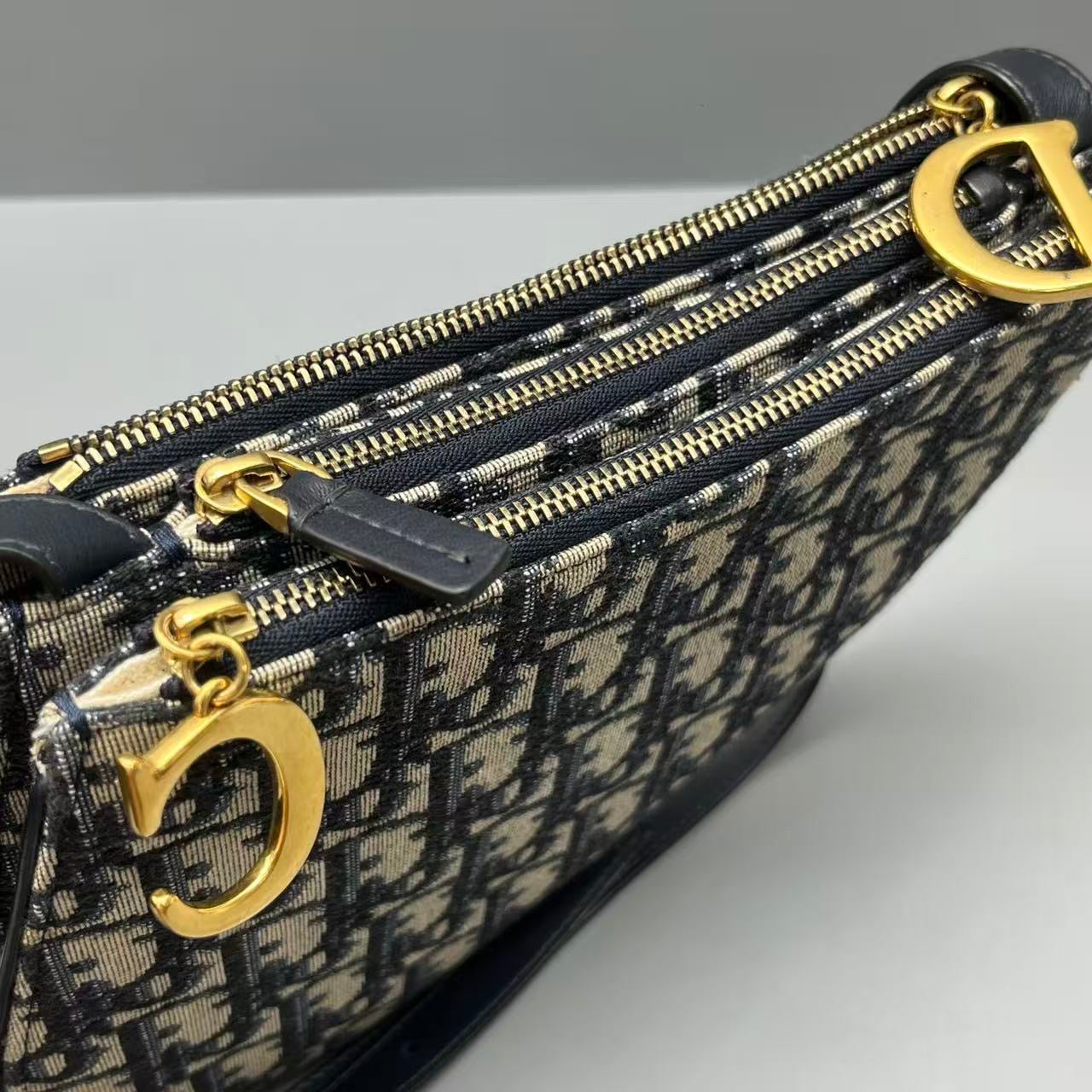 Dior - Dior Oblique Embroidered Saddle Pouch - Embroidered canvas with leather trim - Multicolour with black leather - (small)