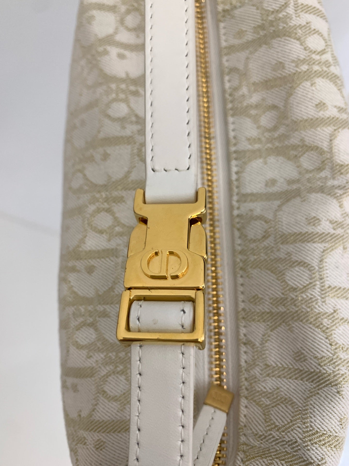 Dior - DiorTravel Nomad Pouch - Dior Oblique canvas with leather trim - White with Gold accents - (medium)
