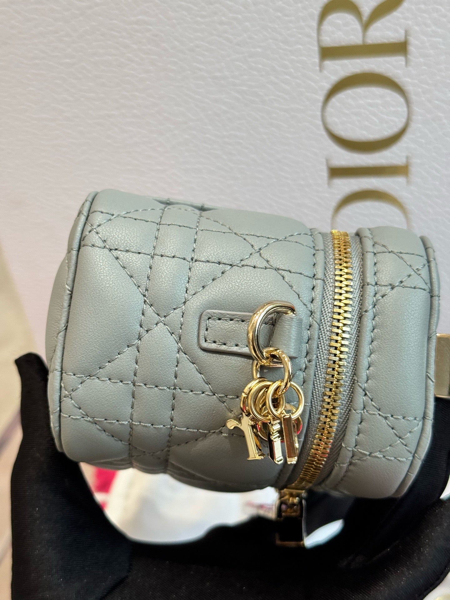 Dior - DiorTravel Vanity Case - Cannage-quilted lambskin leather - Blue-Grey with Gold-Tone Hardware - (mini)