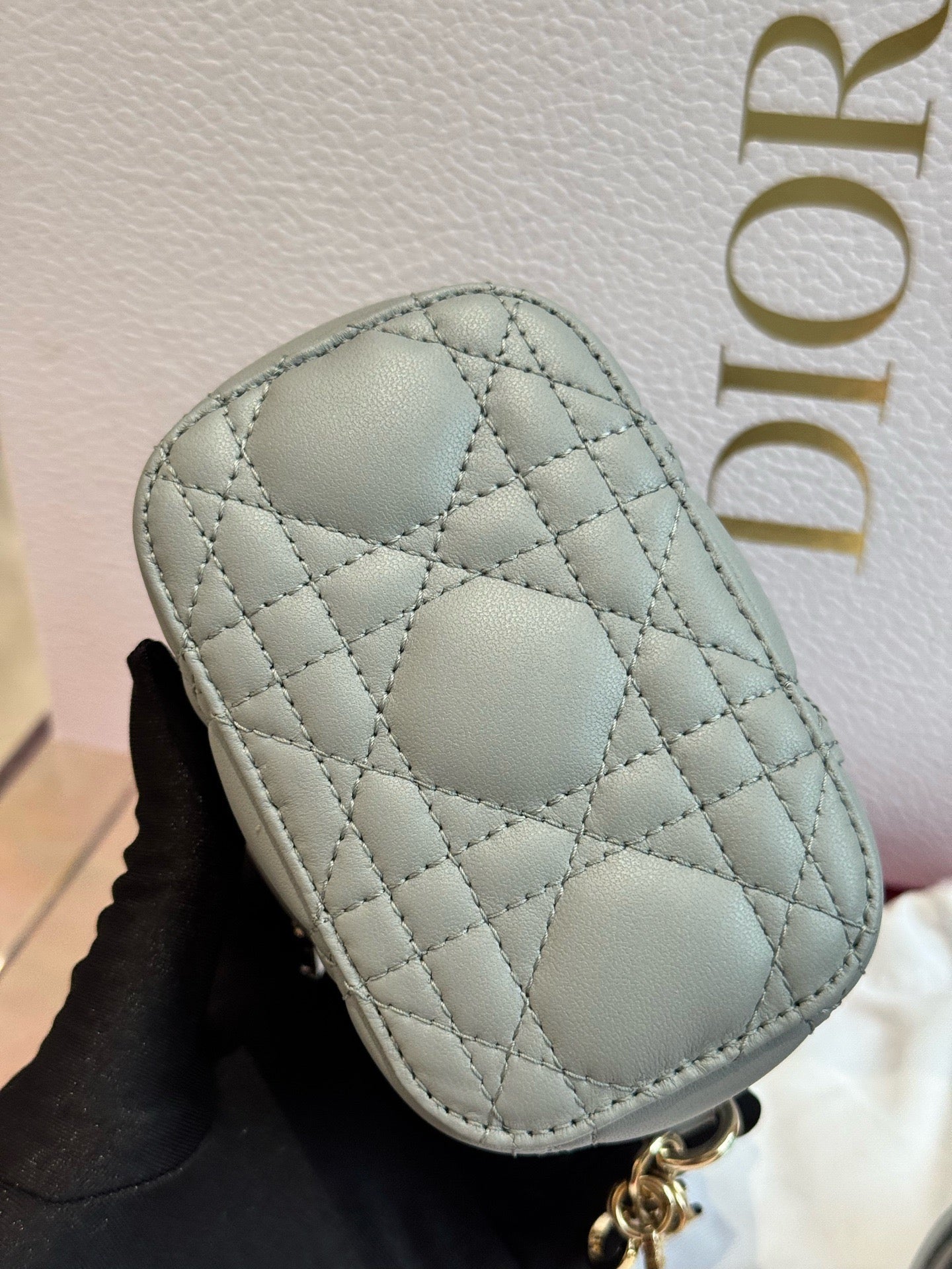 Dior - DiorTravel Vanity Case - Cannage-quilted lambskin leather - Blue-Grey with Gold-Tone Hardware - (mini)