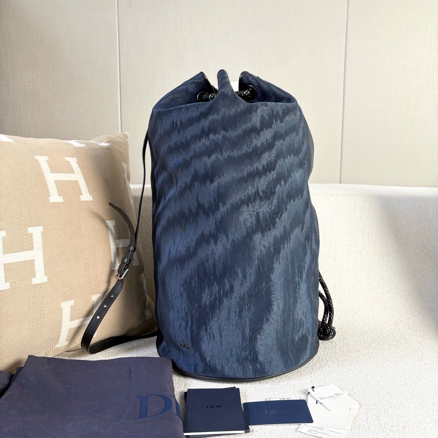 Dior - Drawstring Bucket Bag - Canvas and leather - Blue and Black - (Large)