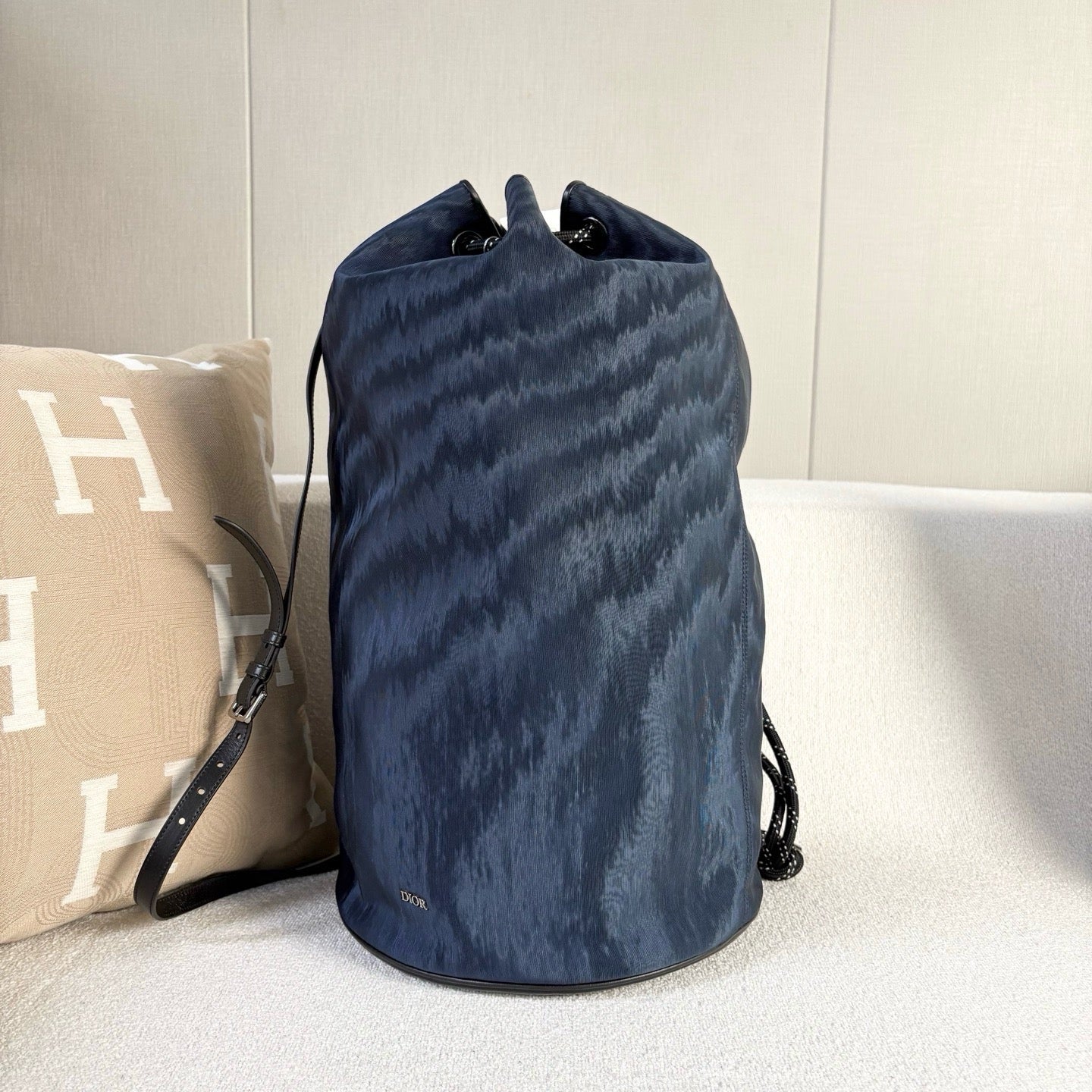 Dior - Drawstring Bucket Bag - Canvas and leather - Blue and Black - (Large)