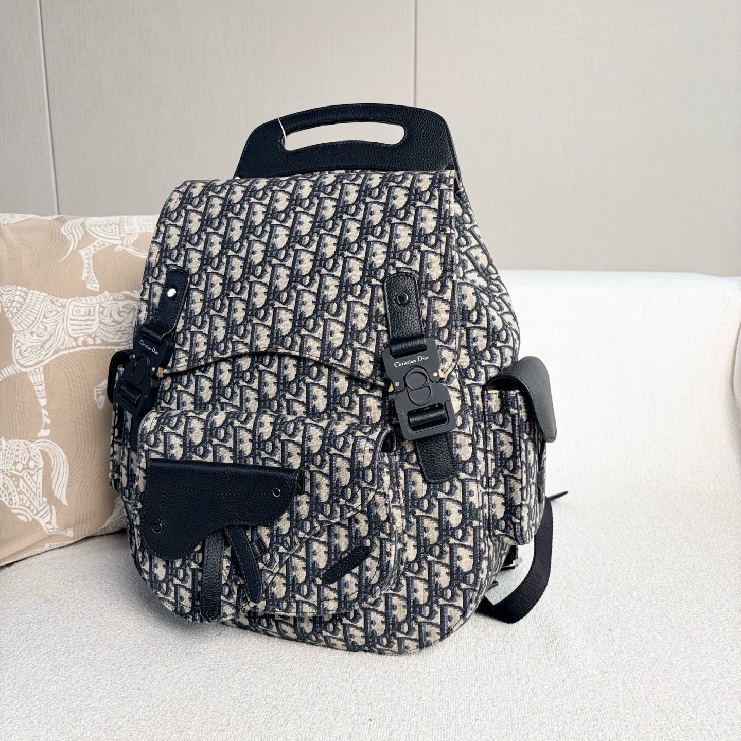 Dior - Gallop Oblique Embroidered Backpack - Embroidered Oblique canvas and black grained calfskin leather - Multicolour - (Large)