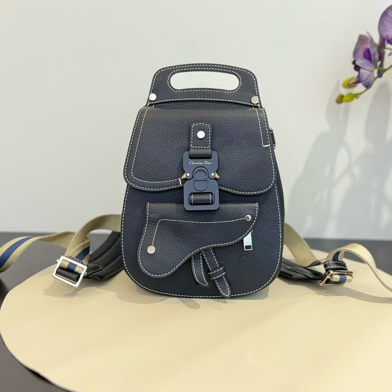 Dior - Gallop Saddle Backpack - Grained calfskin leather - Navy - (Mini)