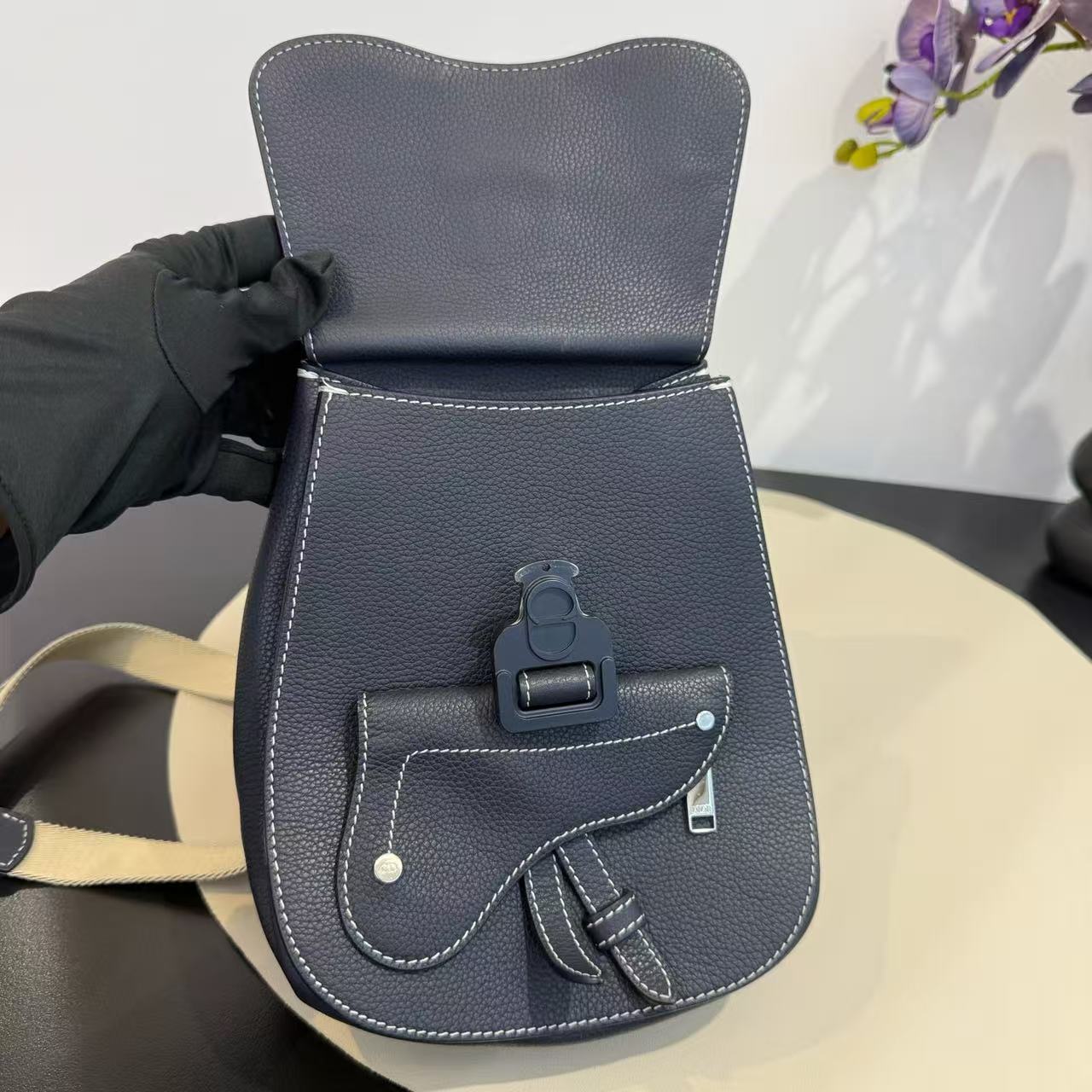 Dior - Gallop Saddle Backpack - Grained calfskin leather - Navy - (Mini)