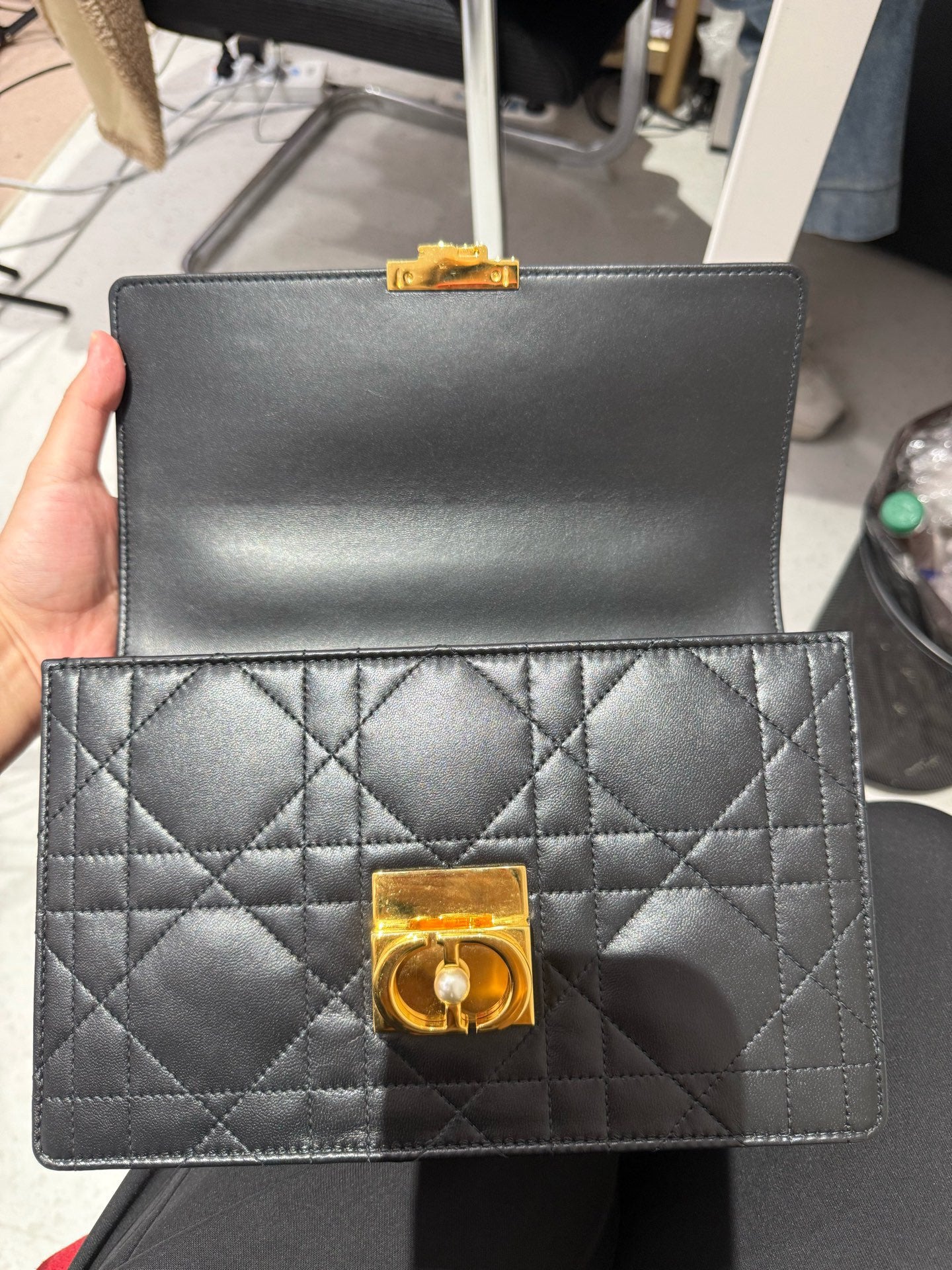 Dior - Gold Top Handle Flap Bag - Cowhide leather - Black - (medium)