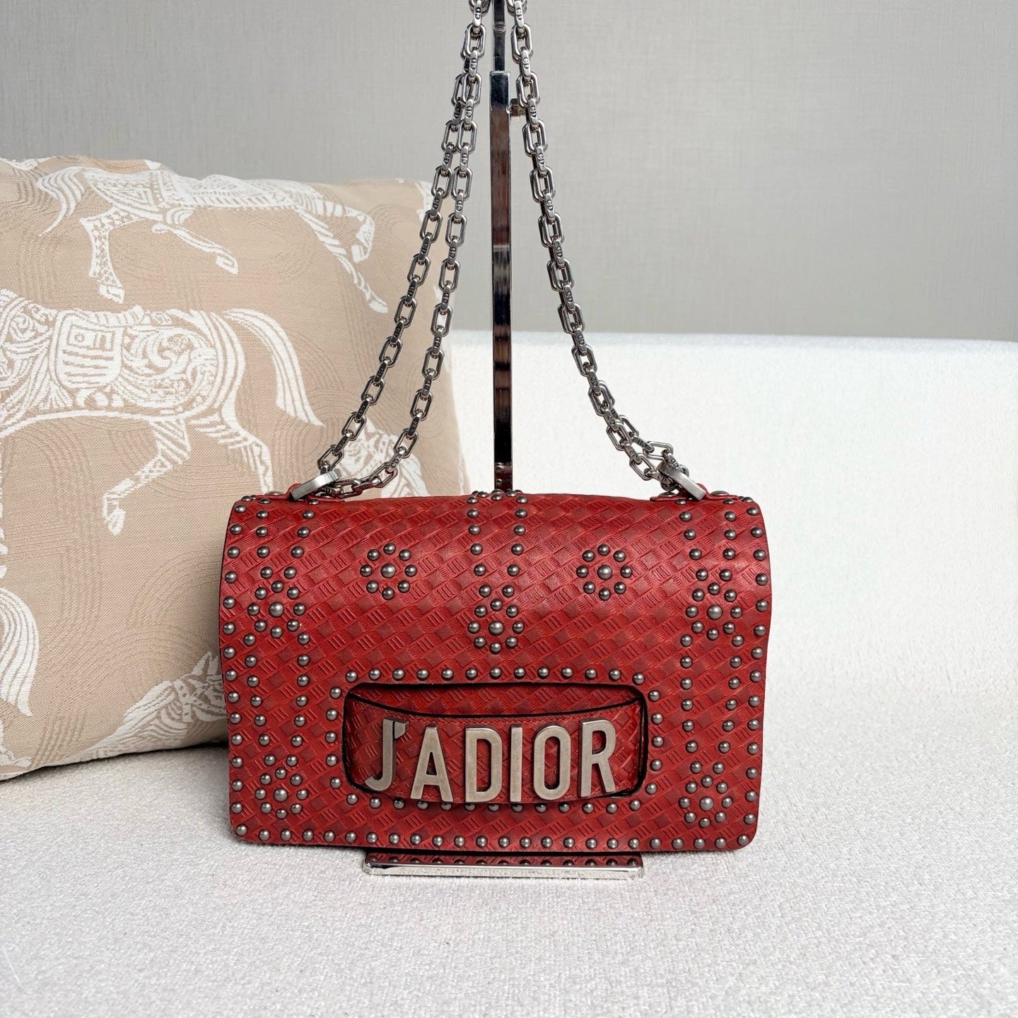 Dior - J'Adior Studded Chain Bag - Cowhide leather - Red - (medium)