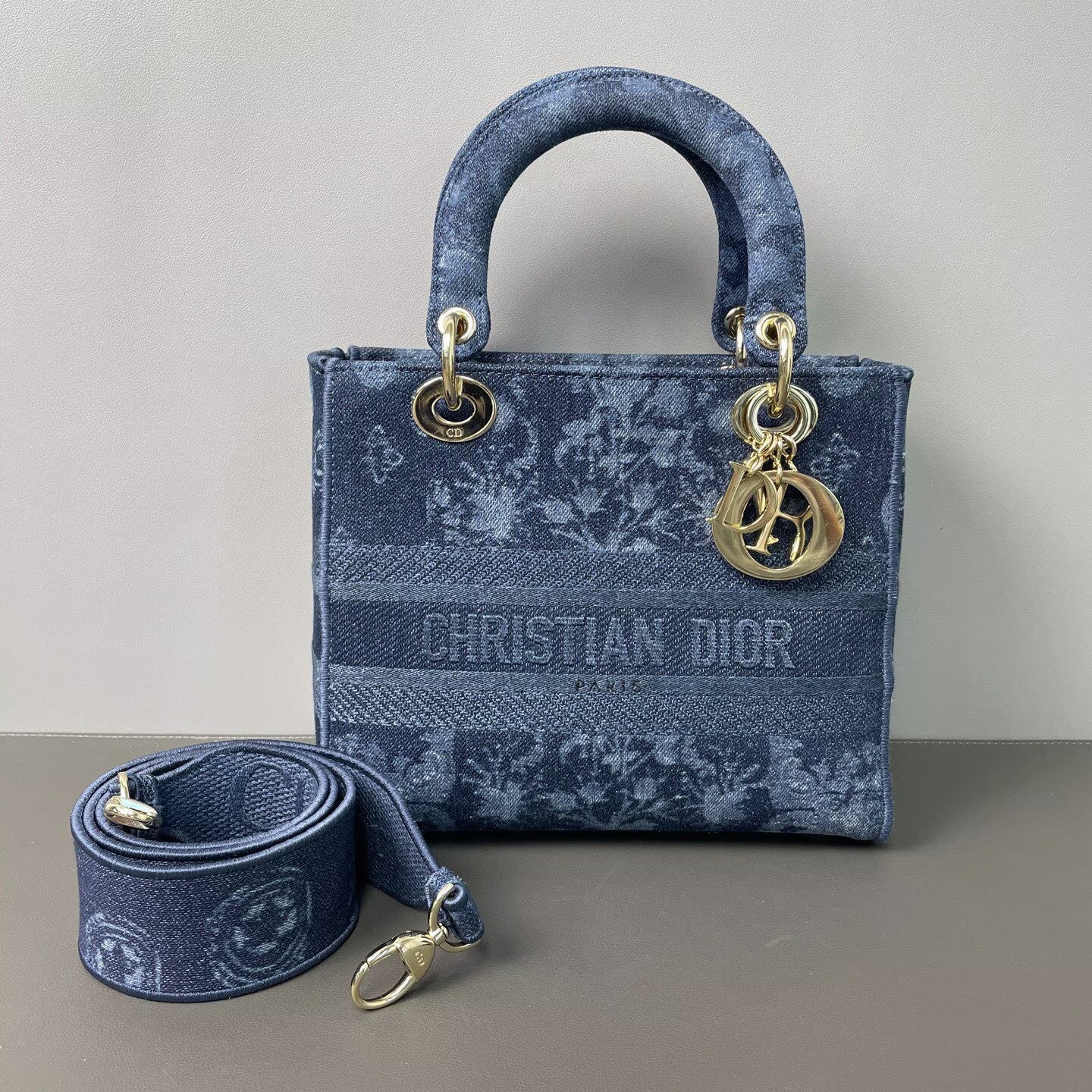 Dior - Lady D-Lite - Denim - Blue with Light Gold-Tone Hardware - (medium)
