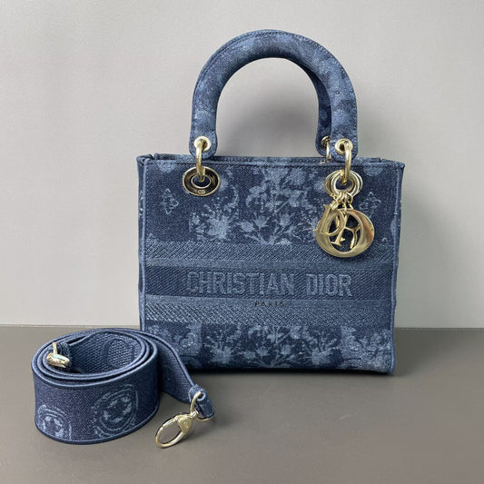 Dior - Lady D-Lite - Denim - Blue with Light Gold-Tone Hardware - (medium)