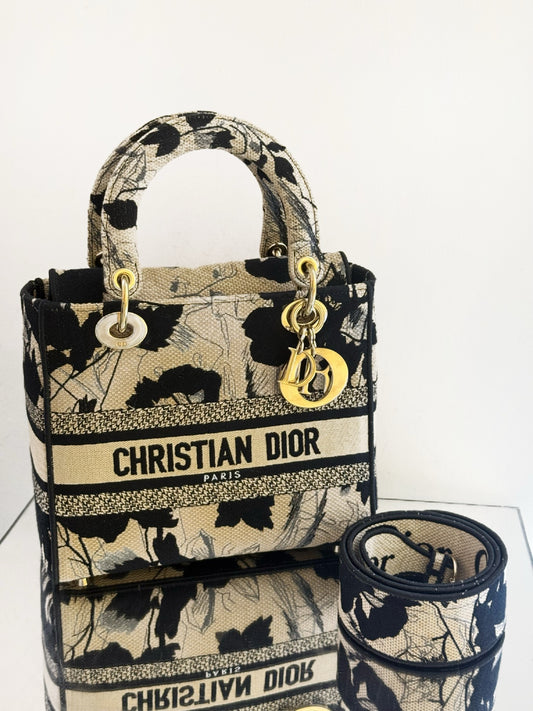 Dior - Lady D-Lite - Embroidered canvas - Beige with Black and Grey - (Medium)