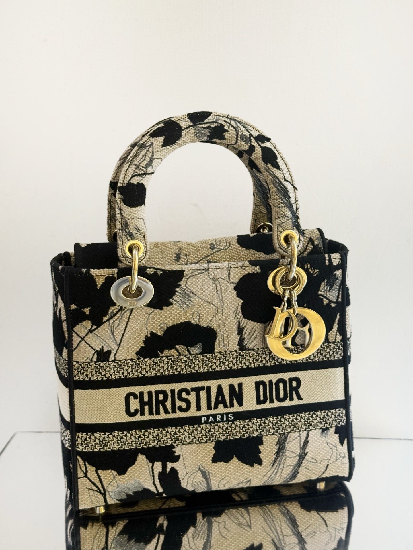 Dior - Lady D-Lite - Embroidered canvas - Beige with Black and Grey - (Medium)