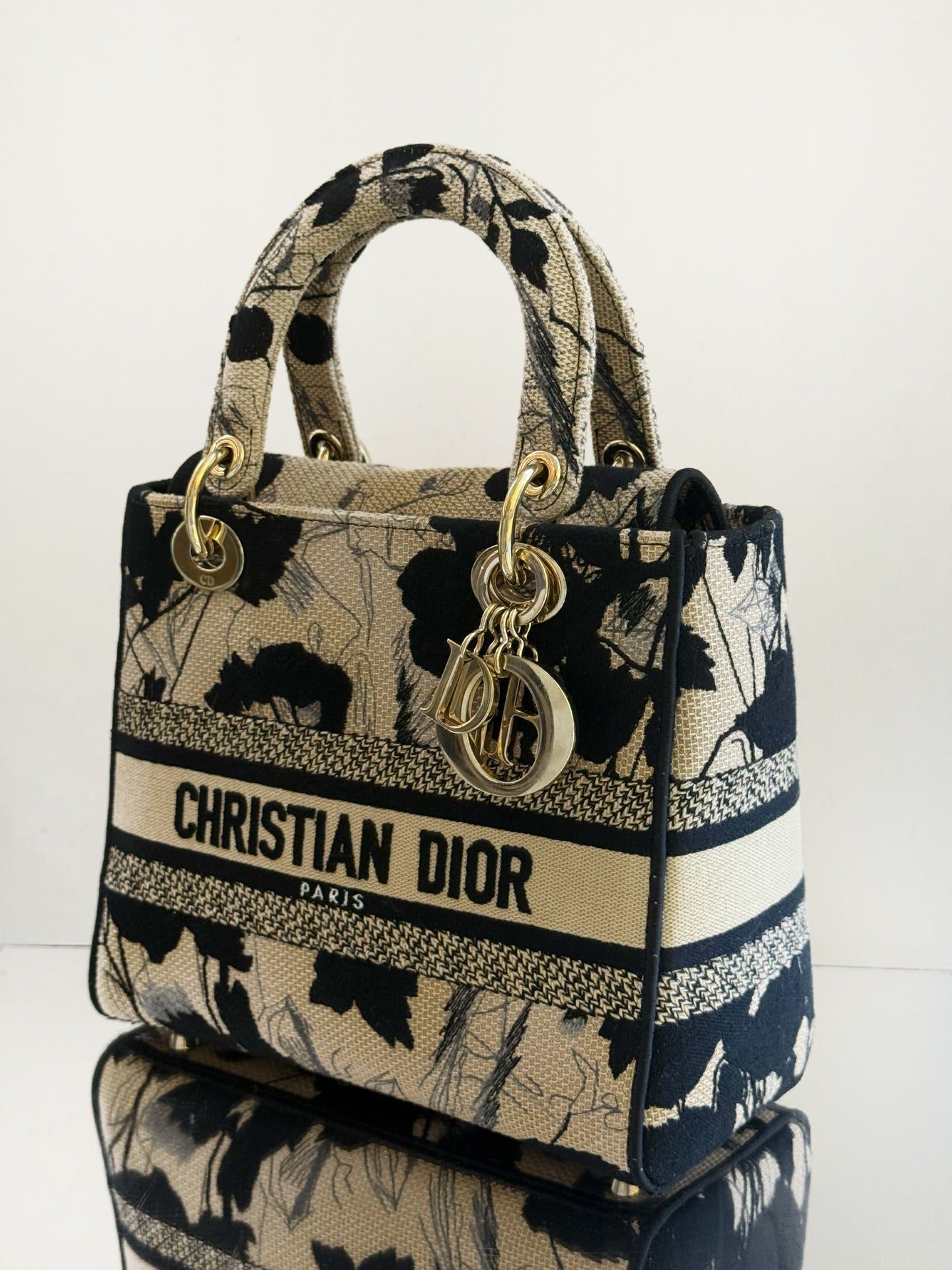 Dior - Lady D-Lite - Embroidered canvas - Beige with Black and Grey - (Medium)