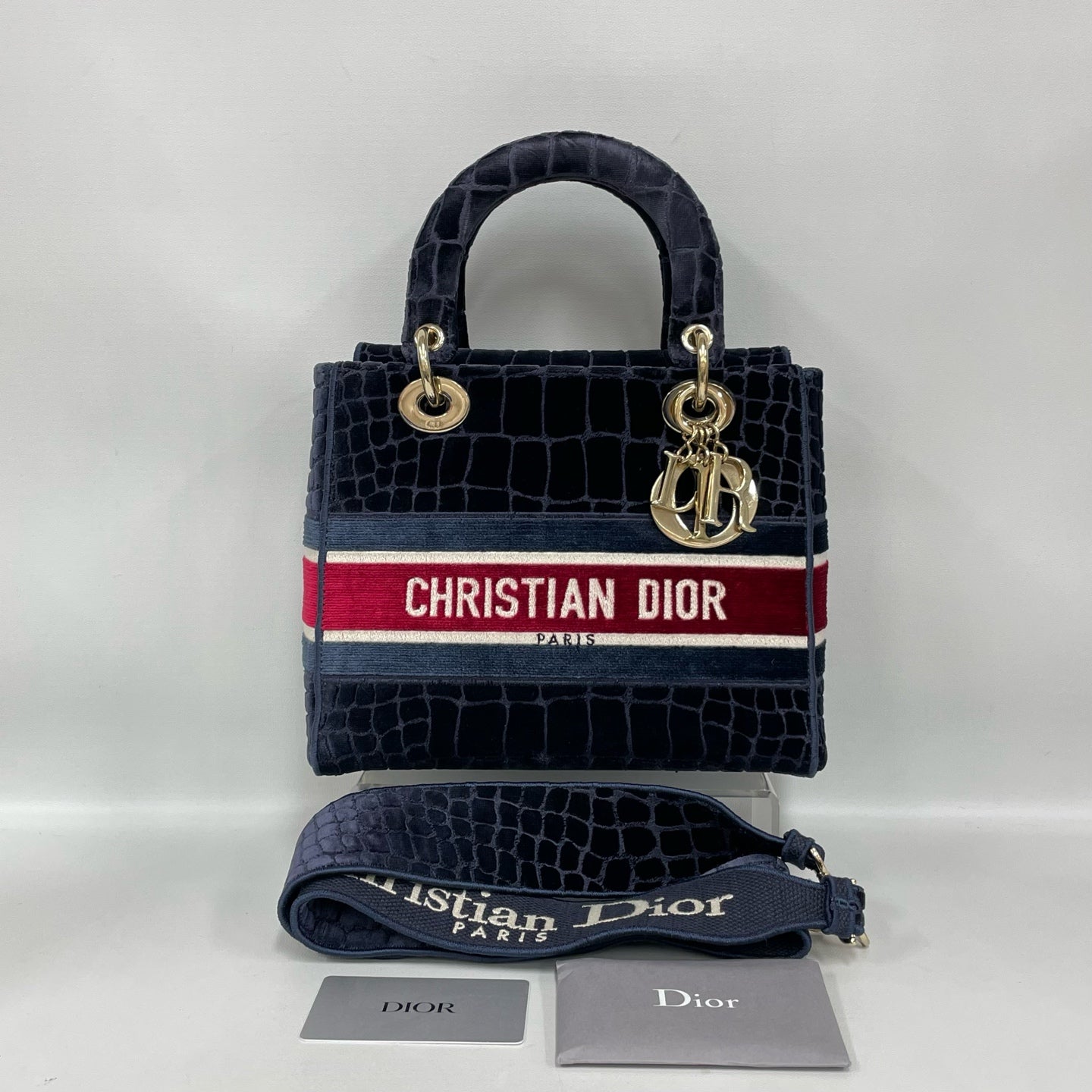 Dior - Lady D-Lite - Velvet with crocodile-embossed texture - Blue - (Medium)