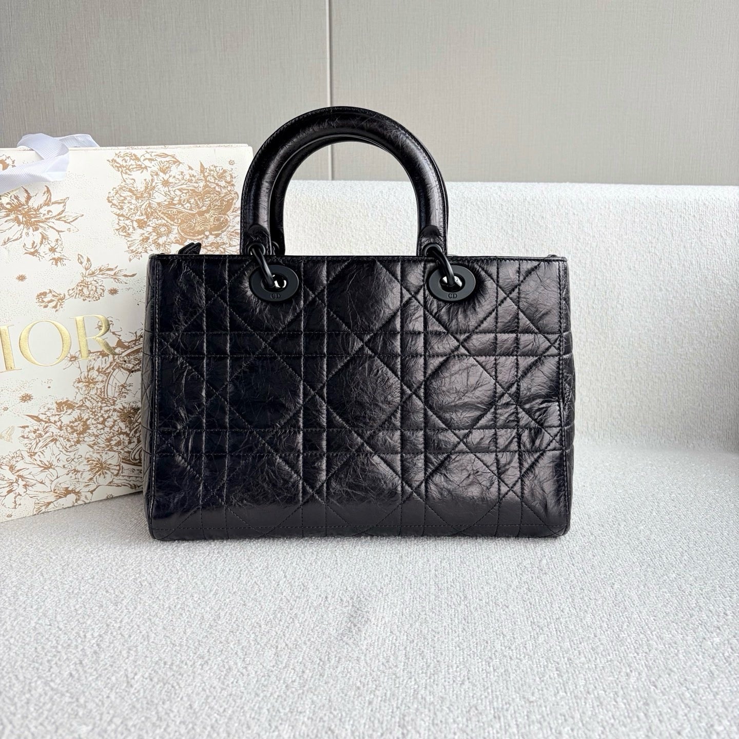 Dior - Lady D-Sire Medium - Crinkled waxed leather - Black - (Medium)
