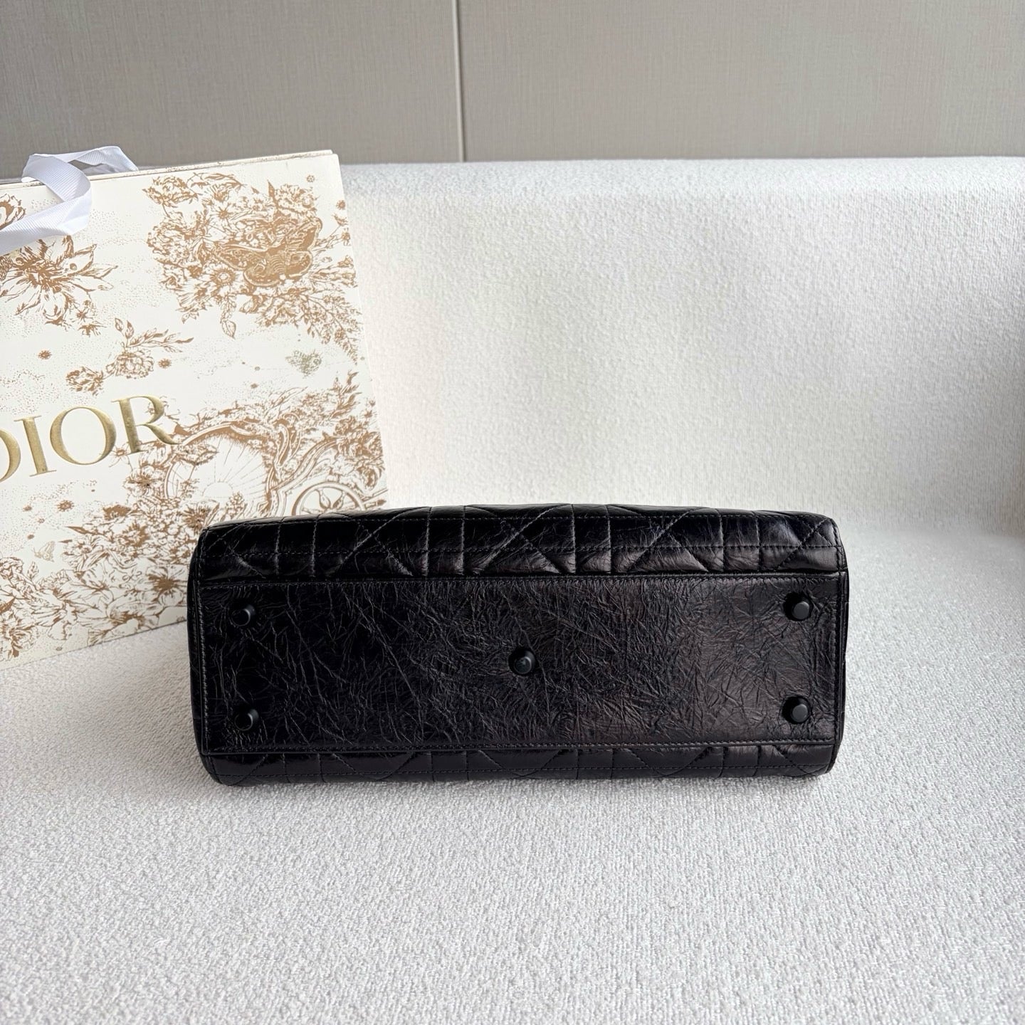 Dior - Lady D-Sire Medium - Crinkled waxed leather - Black - (Medium)