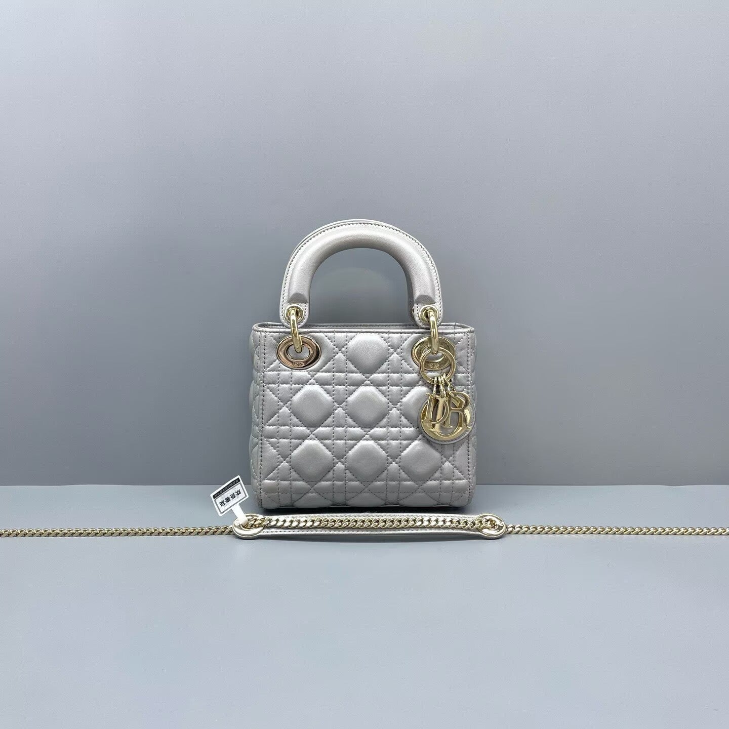 Dior - Lady Dior (3-grid) - Lambskin leather - Grey with metallic sheen - (mini)