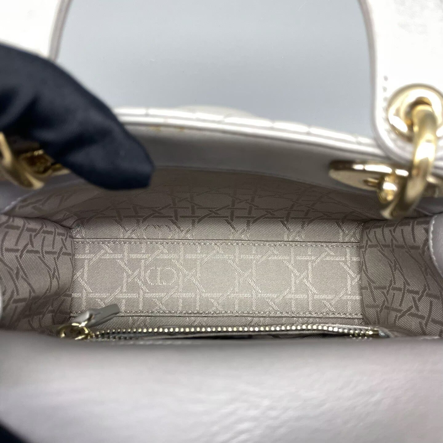 Dior - Lady Dior (3-grid) - Lambskin leather - Grey with metallic sheen - (mini)