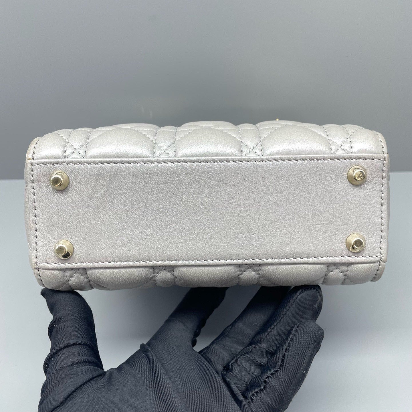 Dior - Lady Dior (3-grid) - Lambskin leather - Grey with metallic sheen - (mini)