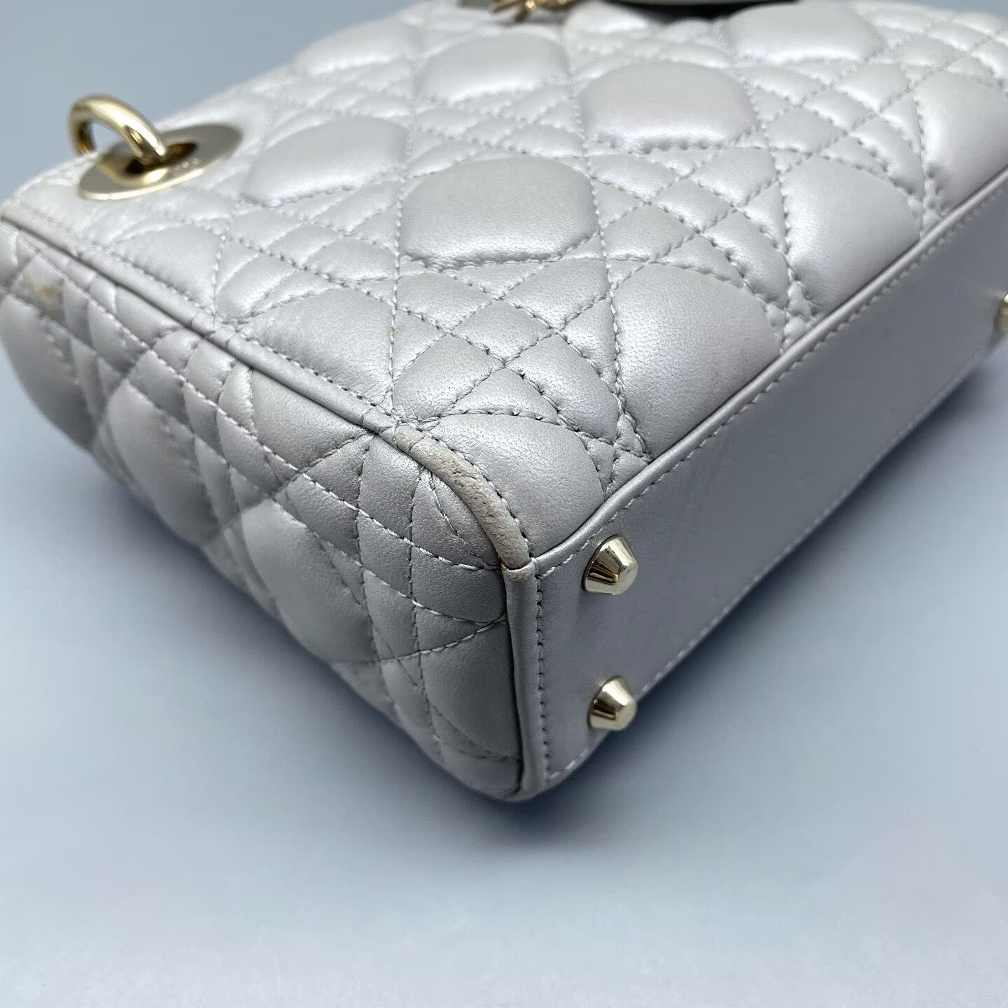 Dior - Lady Dior (3-grid) - Lambskin leather - Grey with metallic sheen - (mini)