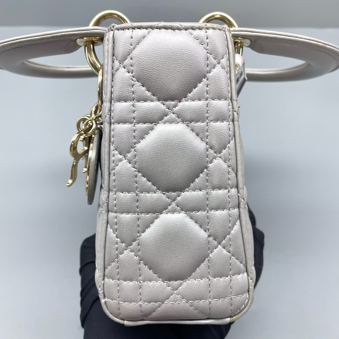 Dior - Lady Dior (3-grid) - Lambskin leather - Grey with metallic sheen - (mini)