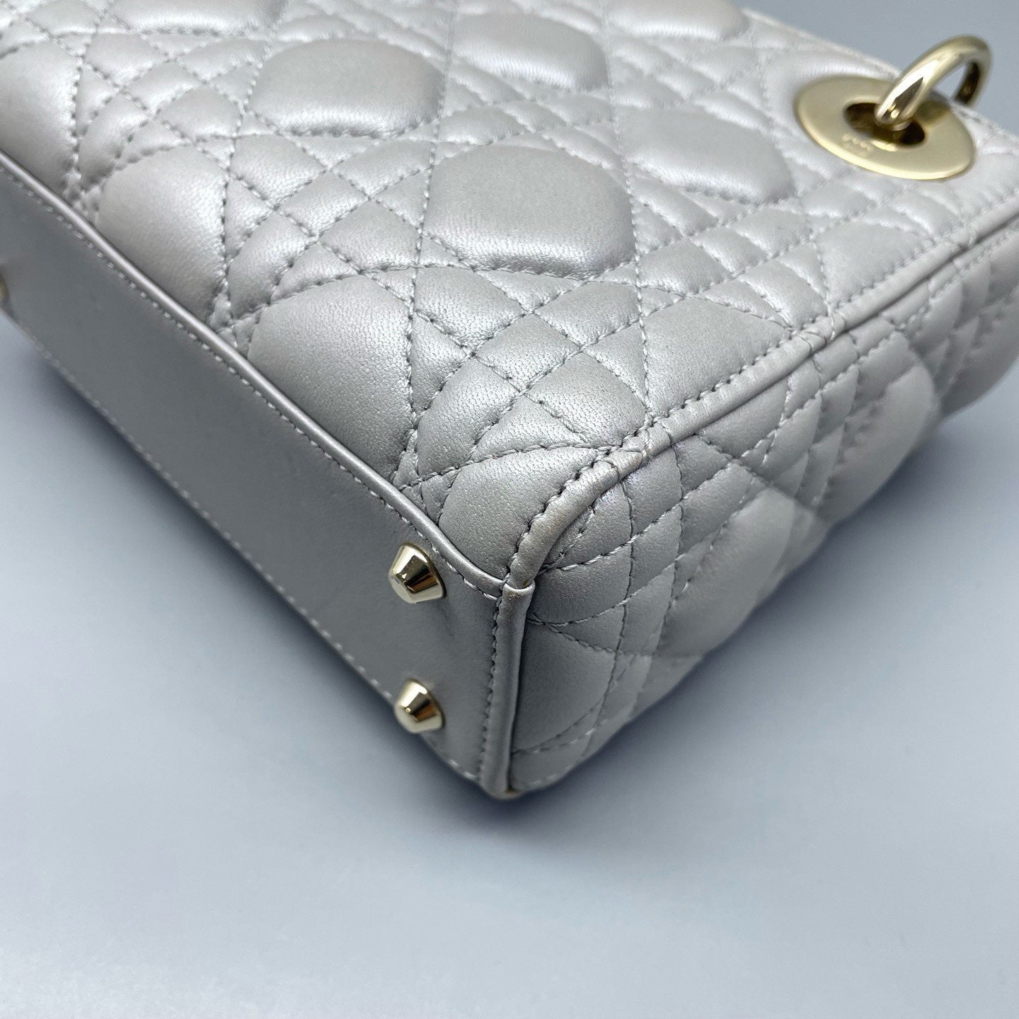 Dior - Lady Dior (3-grid) - Lambskin leather - Grey with metallic sheen - (mini)