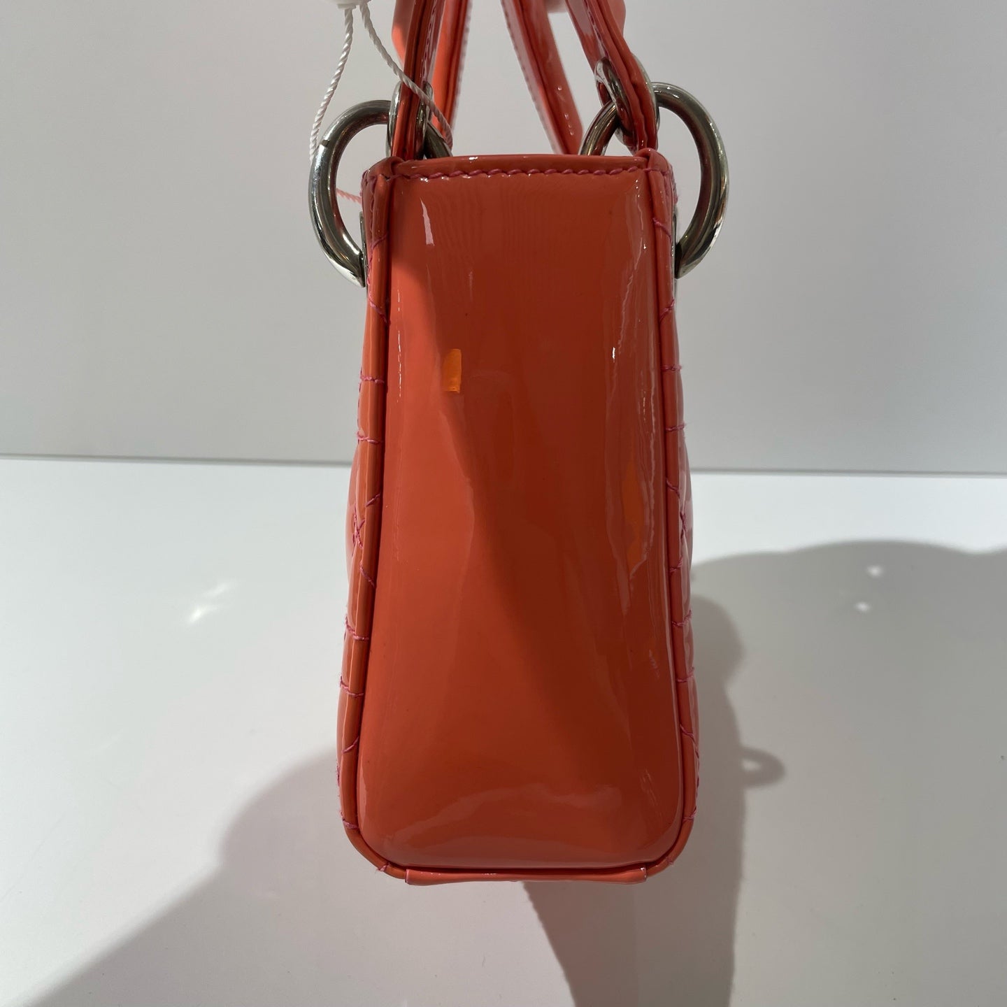 Dior - Lady Dior 3-Grid - Patent leather - Grapefruit Orange with Silver-Tone Hardware - (mini)