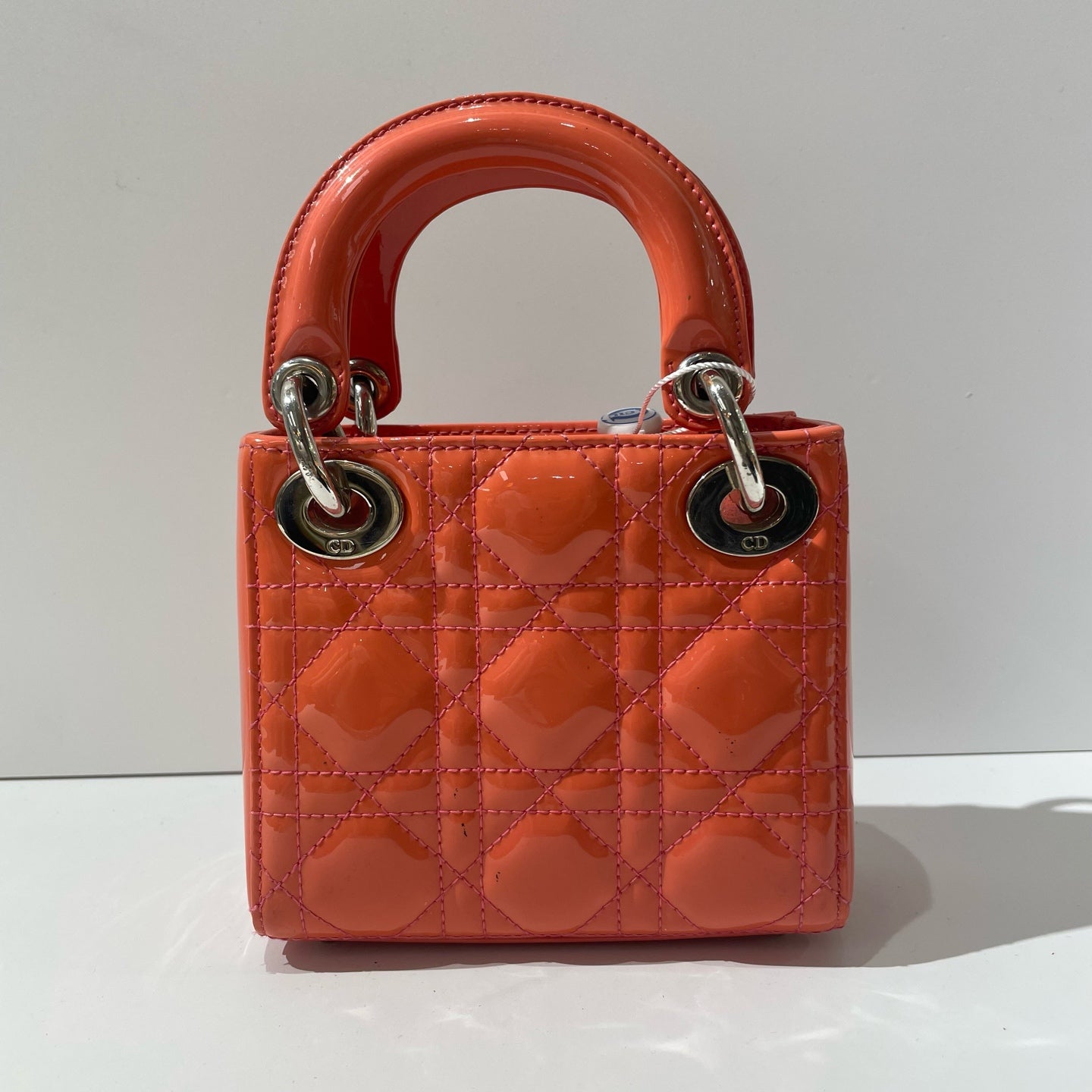 Dior - Lady Dior 3-Grid - Patent leather - Grapefruit Orange with Silver-Tone Hardware - (mini)
