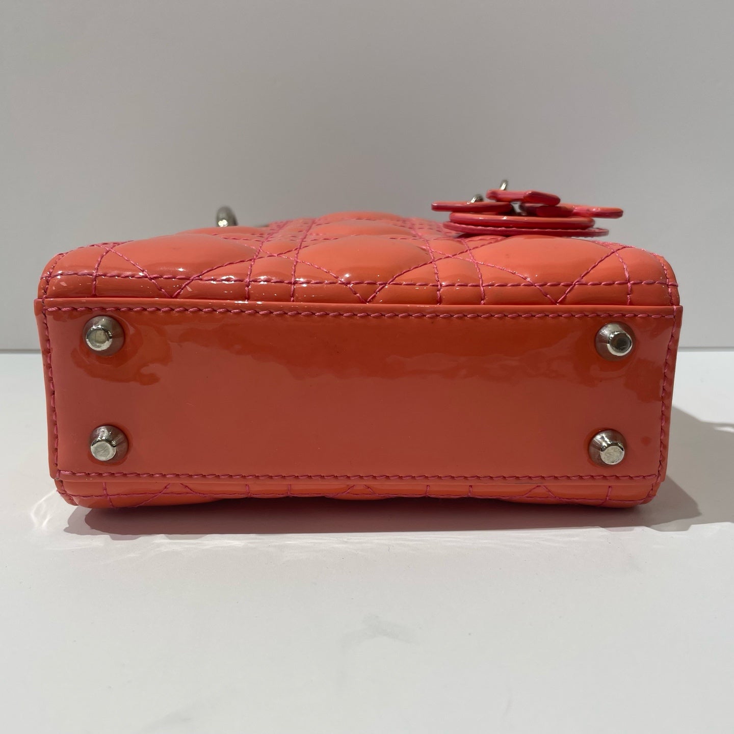 Dior - Lady Dior 3-Grid - Patent leather - Grapefruit Orange with Silver-Tone Hardware - (mini)