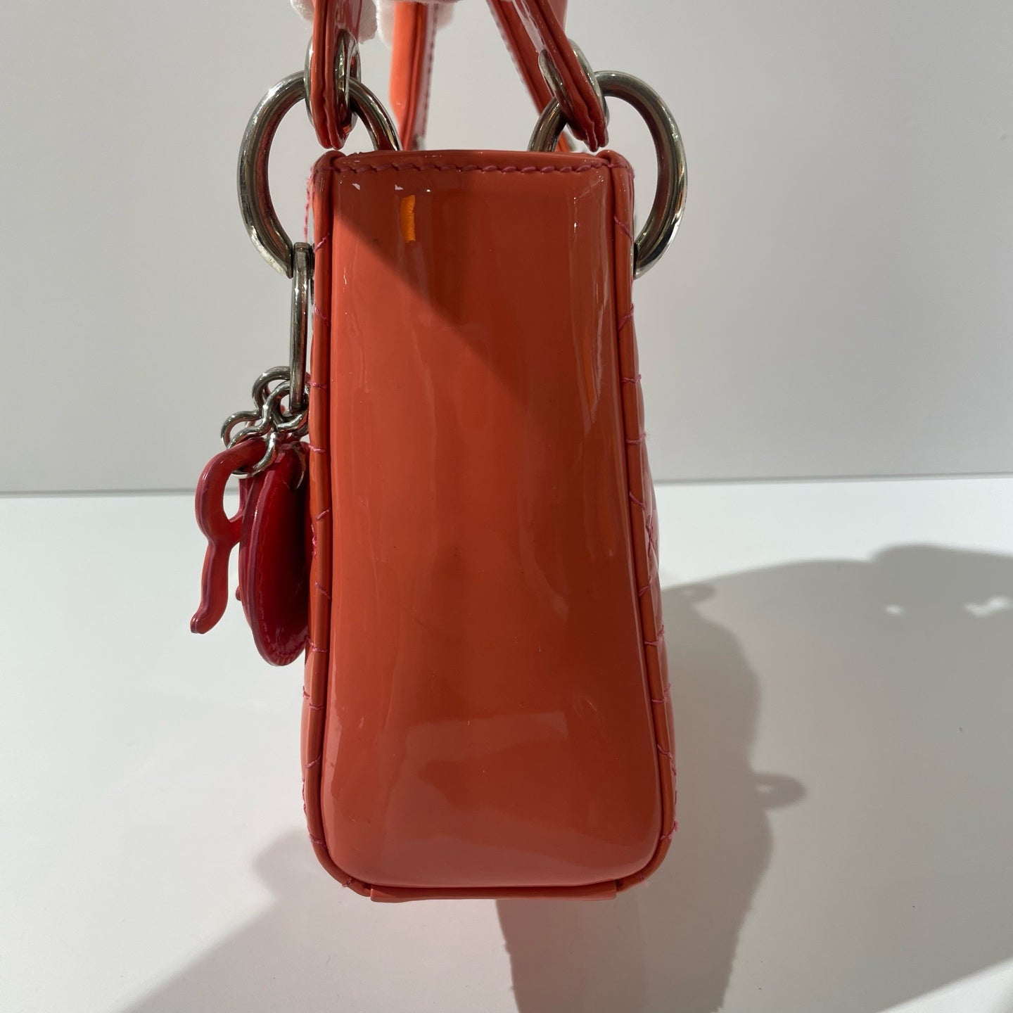Dior - Lady Dior 3-Grid - Patent leather - Grapefruit Orange with Silver-Tone Hardware - (mini)