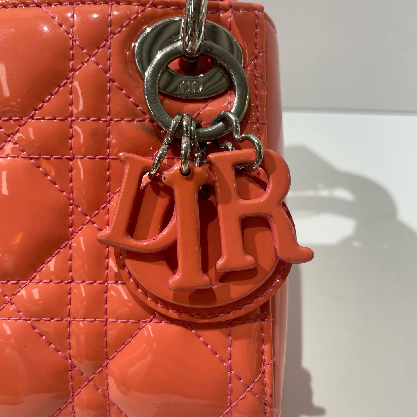 Dior - Lady Dior 3-Grid - Patent leather - Grapefruit Orange with Silver-Tone Hardware - (mini)