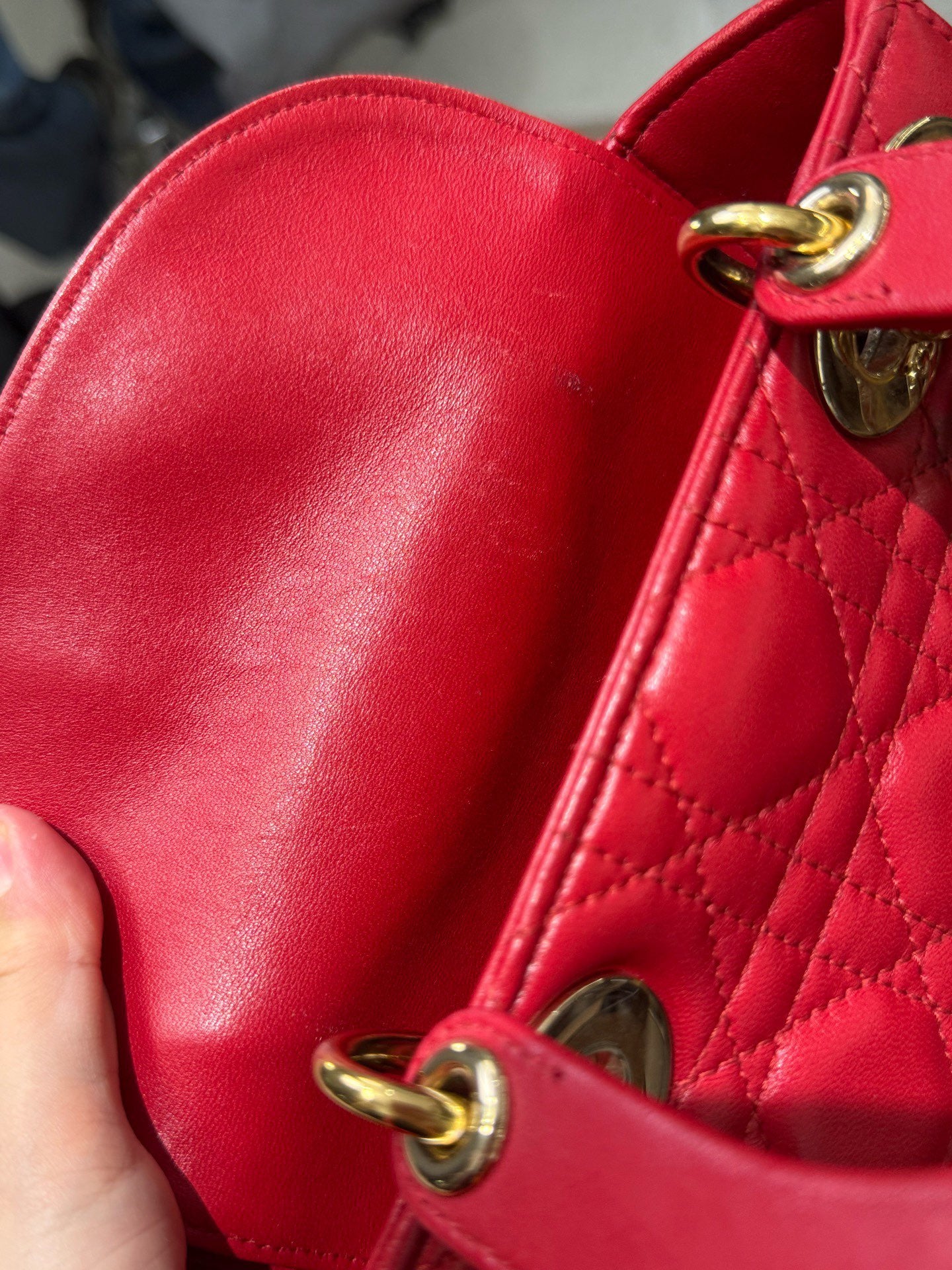 Dior - Lady Dior Bag - Lambskin leather - Red with Gold-Tone Hardware - (Small)