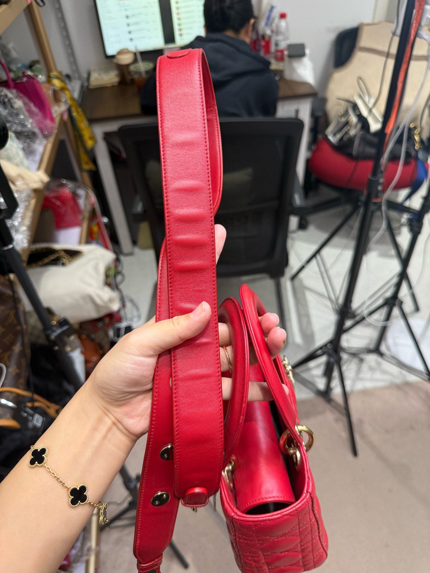 Dior - Lady Dior Bag - Lambskin leather - Red with Gold-Tone Hardware - (Small)