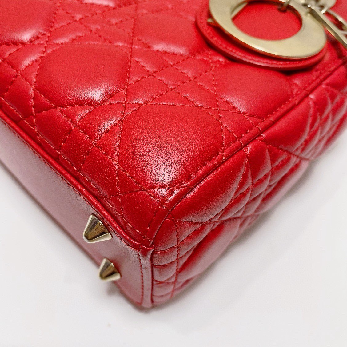 Dior - Lady Dior Bag - Lambskin leather - Red with Gold-Tone Hardware - (Small)