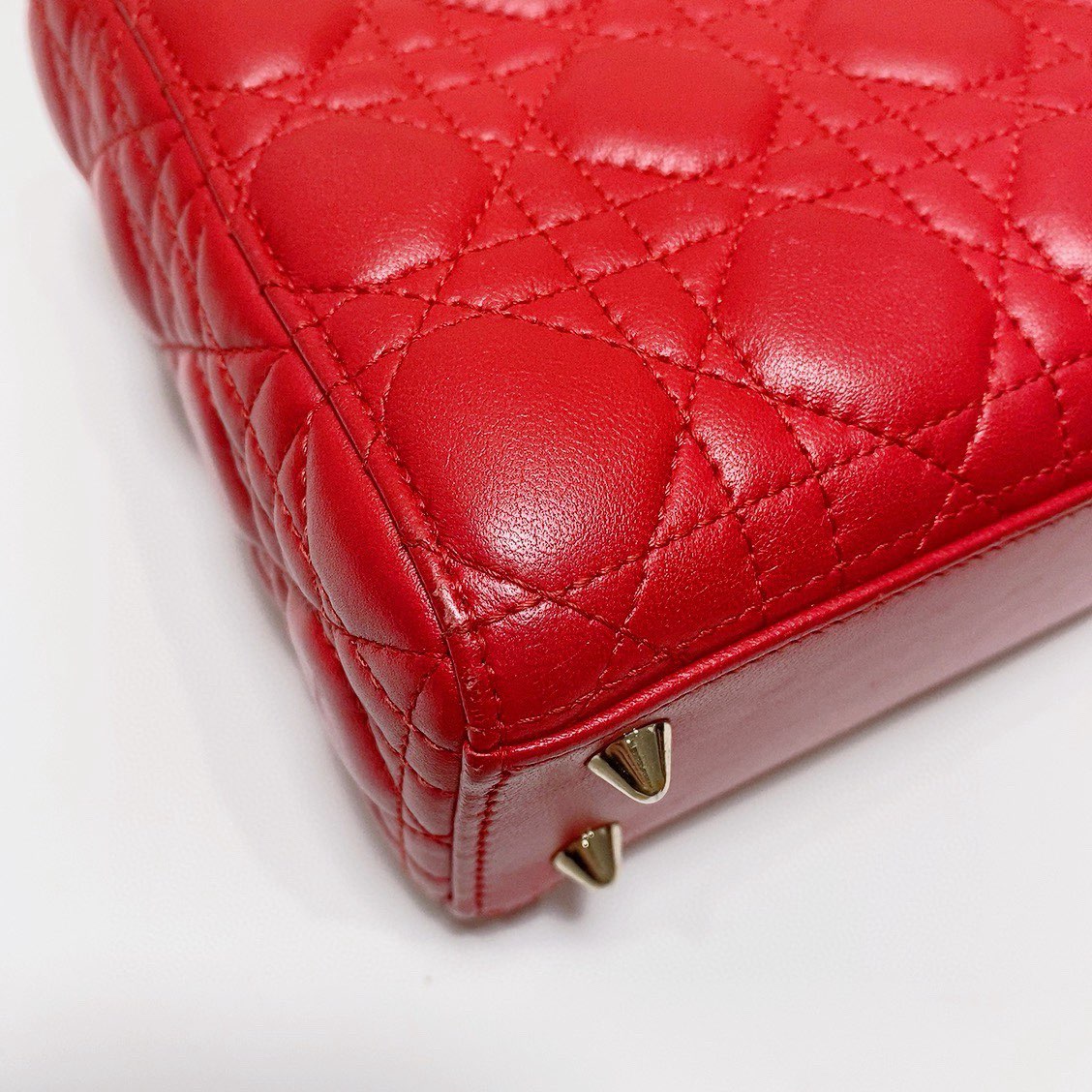 Dior - Lady Dior Bag - Lambskin leather - Red with Gold-Tone Hardware - (Small)