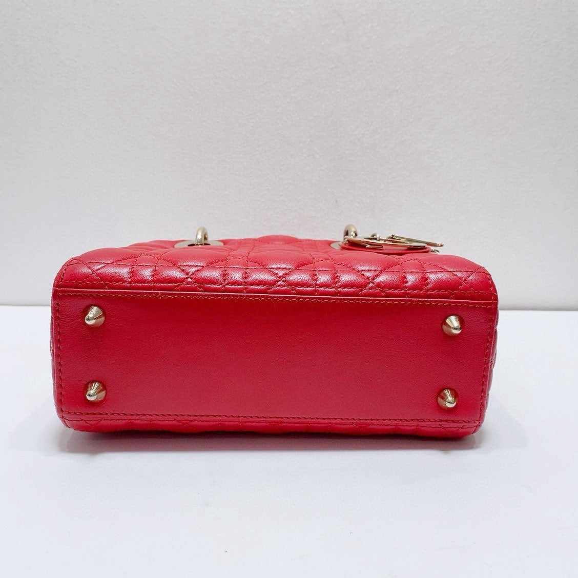 Dior - Lady Dior Bag - Lambskin leather - Red with Gold-Tone Hardware - (Small)