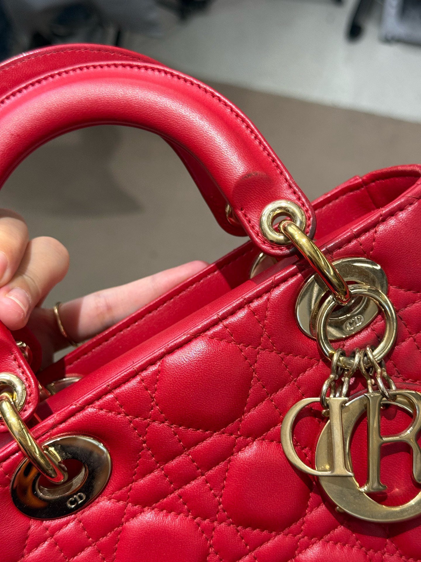 Dior - Lady Dior Bag - Lambskin leather - Red with Gold-Tone Hardware - (Small)