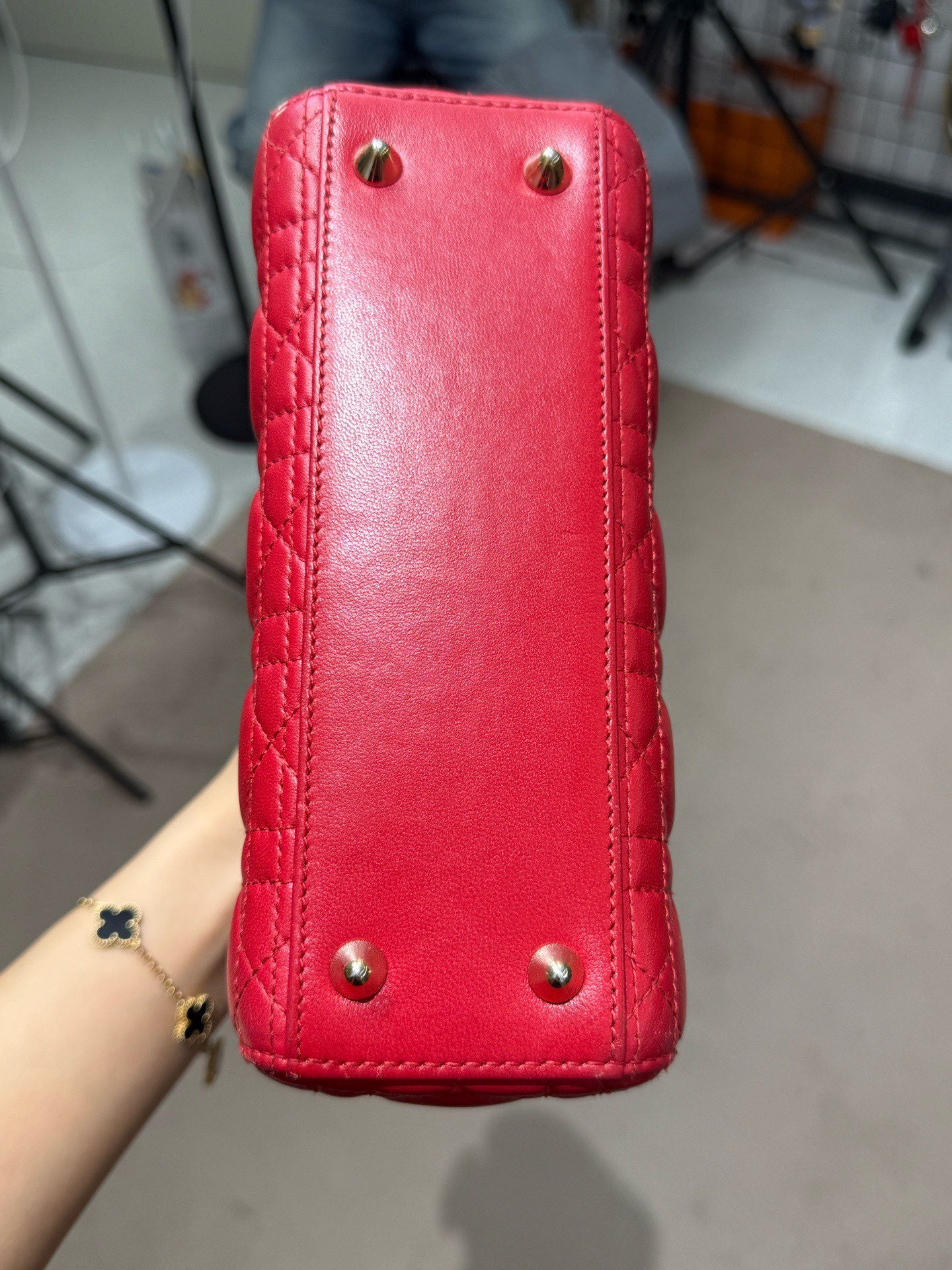 Dior - Lady Dior Bag - Lambskin leather - Red with Gold-Tone Hardware - (Small)