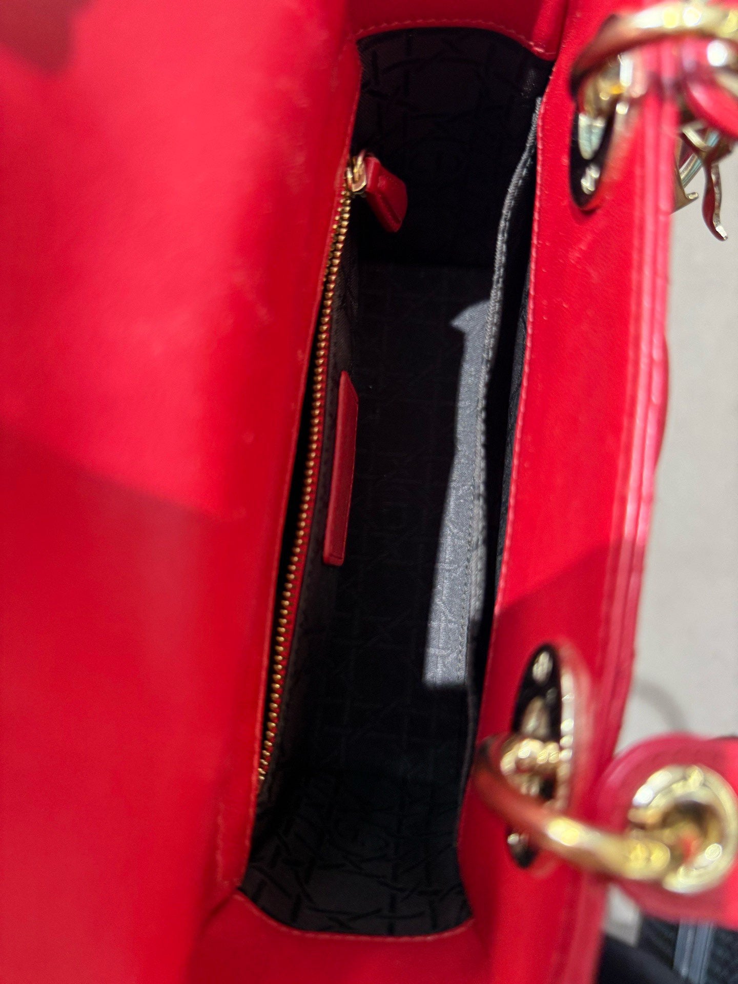 Dior - Lady Dior Bag - Lambskin leather - Red with Gold-Tone Hardware - (Small)