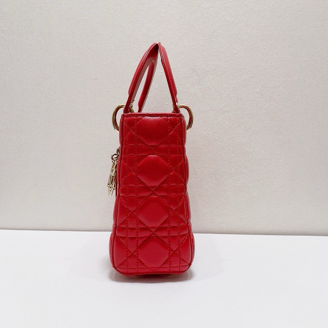 Dior - Lady Dior Bag - Lambskin leather - Red with Gold-Tone Hardware - (Small)